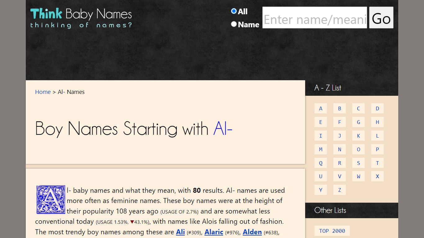 Al- Boy Names Starting with "Al" - Think Baby Names